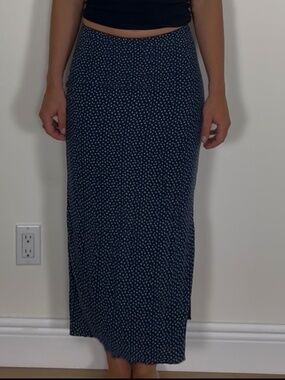 Brandy Melville Polka Dot Midi Skirt Navy Blue A-Line Slip Skirt XS